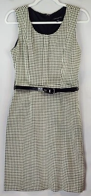 Vestido Sharagano Mujer 4 Blanco y Negro Pata de Gallo Hasta la Rodilla Cinturón Foto 1 de 4