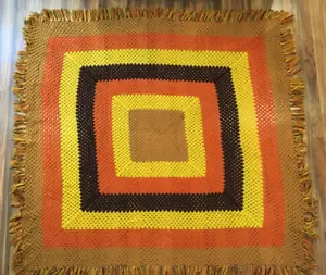 Thanksgiving Afghan Throw Blanket Harvest Fall Handmade Squares - 73x69 VINTAGE - Picture 1 of 5