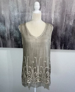 Soft Surroundings 100% Silk Romance Sleeveless Tunic Top Petite S Blouse Beige - Picture 1 of 12