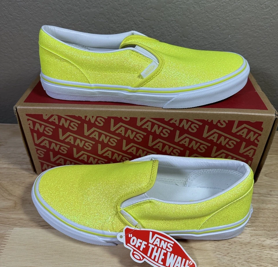 VANS Classic Slip on (neon Glitter) Yellow Size 5 J Kids Youth 326857