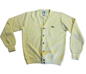 Vintage Izod Lacoste Cardigan Yellow Made in USA Mens XL - Picture 1 of 5