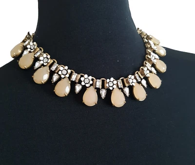 J. Crew Statement Necklace Rhinestones Frosted Beige Teardrops Rhinestones Brass - Image 1 of 4