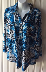 Sunny Leigh 3/4 Sleeve Blouse Multi-Blue & White - Size XL - Picture 1 of 5