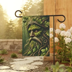 Green Man Garden Flag Celtic Nature Spirit with Oak Leaves Pagan Wiccan Decor - Picture 1 of 6