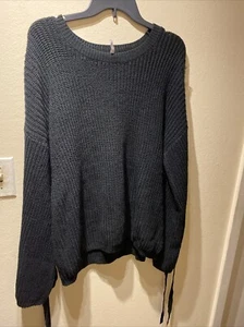 Women’s Love By Design Black Long Sleeve Knit Sweater With Ties Sz 3XL - Picture 1 of 7