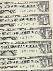 Consecutive 1 Dollar Bills 10 Uncirculated Notes Sequential Serial Numbers 2017