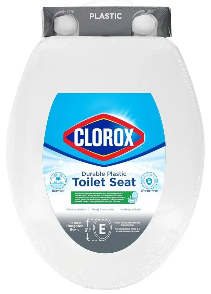 Asiento de inodoro de plástico delantero cerrado alargado antimicrobiano en blanco con fácil apagado Foto 1 de 4