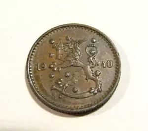 Finland 1940 1 Markka Copper Coin - Picture 1 of 5