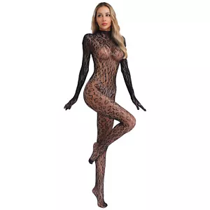 Womens Fishnet Bodystocking Mesh Full Body Stockings Babydoll Jumpsuit Catsuit - Picture 1 of 52