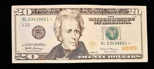 2017 $20 Bill Fancy Serial Number Short Run Star Note-Obverse Mis-cut Error Note - Picture 1 of 4