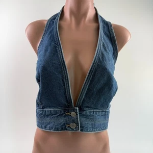 Top Levi's Mujer Margarita Denim Elástico Smocking Botón Halter Azul Talla XL NUEVO SIN ETIQUETAS - Imagen 1 de 15