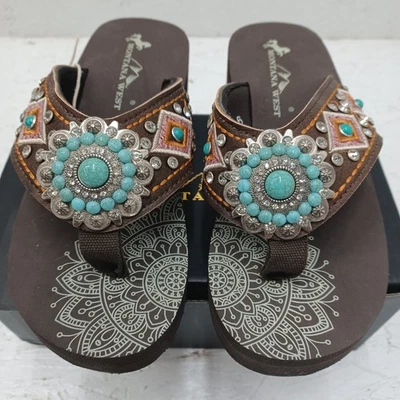 Sandalias chanclas Montana West turquesa cuña mujer talla 6 Foto 1 de 4