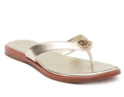 Sandalias planas Tory Burch Benton de cuero metálico dorado brillante con caja usadas 1x Foto 1 de 4
