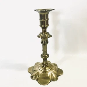 RARE Vtg 1800's Victorian Brass Petal Base Candlestick Marked Made in England 8" - Picture 1 of 16