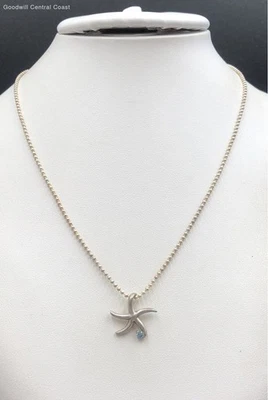 Collar colgante estrella de mar con eslabones con cuentas de plata de ley con aguamarina Foto 1 de 4