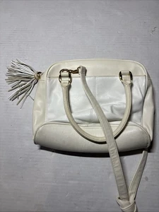 Damen Giani Bernini Leder Umhängetasche Handtasche / Creme Echtleder Quaste - Bild 1 von 8
