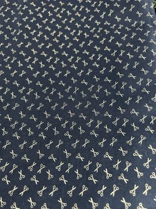 Vtg Joan Kessler Concord Navy White Fabric Scissors Sewing Notions Quilt Cotton - Picture 1 of 4