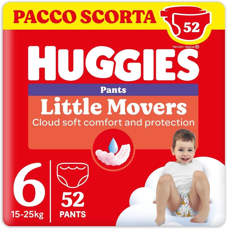 Little Movers Pannolini Mutandina Taglia 6 (15-25 Kg), Ultra Assorbente, Protezi - Immagine 1 di 4