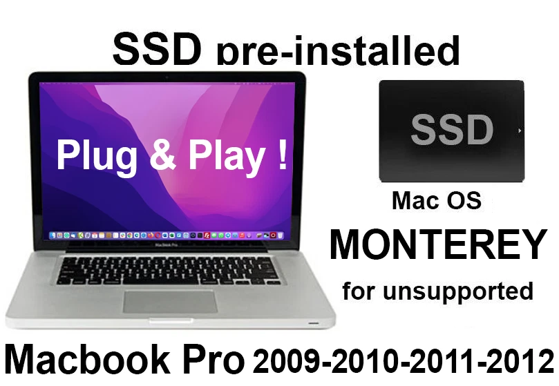 SSD Pre-installed Mac OS Monterey  -  pour  MACBOOK PRO mi-2009 2010 2011 2012 - Photo 1/1