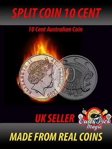MAGIC 10c Au SPLIT COIN 10 Cent Australian CLONE COIN CLOSE UP MAGIC TRICK - Foto 1 di 1
