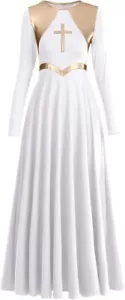 IBAKOM Womens Liturgical Praise Lyrical Dance Dress Loose Large, White&cross - Picture 1 of 6