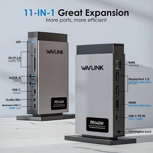 WAVLINK USB-C Dockingstation Dreifach Display Type C Dock 140W PD 2x8K DP/HDMI - Bild 1 von 17