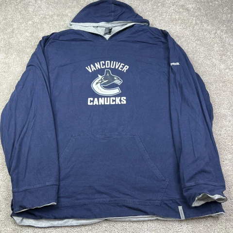 Vancouver Canucks Sweatshirt Mens 2XL Blue Hoodie Reversible Gray Spell Out Logo Cover