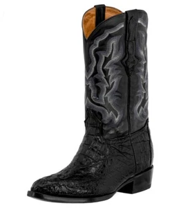 Mens Western Leather Boots Black Real Crocodile Head Cut Skin J Toe Size 13.5 - Picture 1 of 5