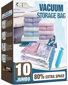 10 Jumbo Vacuum Storage Bags - Space Saver Bags for Clothes, Comforters, Bedding - Picture 1 of 12