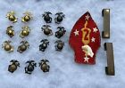 USMC Lot WW2 EGAs, 2d Marine Division Patch, And Trenched Pistol Belt Retainers 