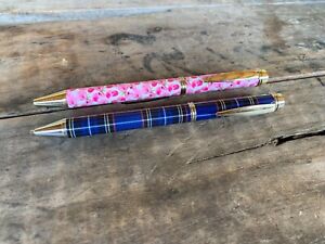 Plaid Mechanical Pencil Twist And Pink Flower Twist Pen Solid Metal Working