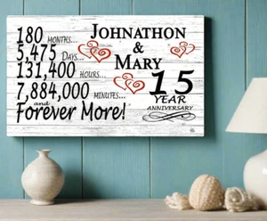 Personalized 15 Year Anniversary Gift – Custom Couple’s Names | Solid Wood “Fore - Picture 1 of 10