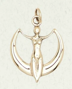 Moon Goddess Bronze Pagan Occult Magic Celestial Gold Pendant Jewelry - Picture 1 of 2