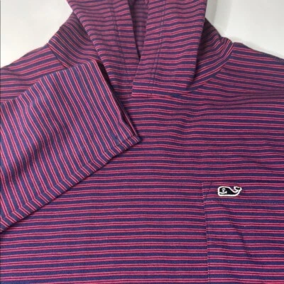 Vineyard Vines Boys' Edgartown Hooded Navy and Red Striped Long Sleeve Tee L - Image 1 of 4