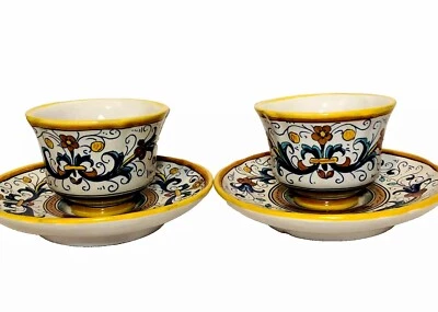 Deruta Italy Two Espresso Cups and Saucers Majolica Ceramic Hand Painted - Image 1 of 4