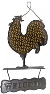 Letrero colgante de bienvenida de gallo con silueta de metal de 16" rústico único decoración de granja - Imagen 1 de 2