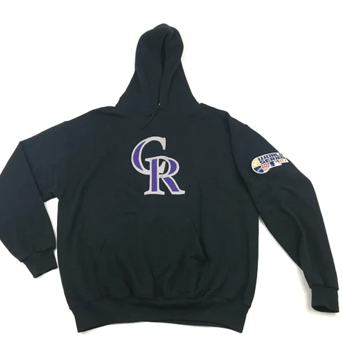 VINTAGE Colorado Rockies Sweater Hoodie Size Extra Large XL Black Pullover MLB Cover