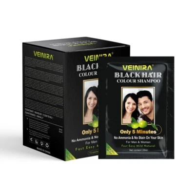 Veinira Black hair colour shampoo 10 sachets - 1 box