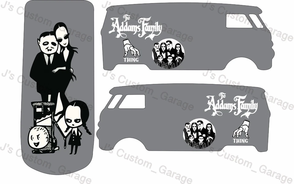 Adams Family Volkswagen T1  1/64 custom water slide decal For Hot Wheel - Image 1 of 1