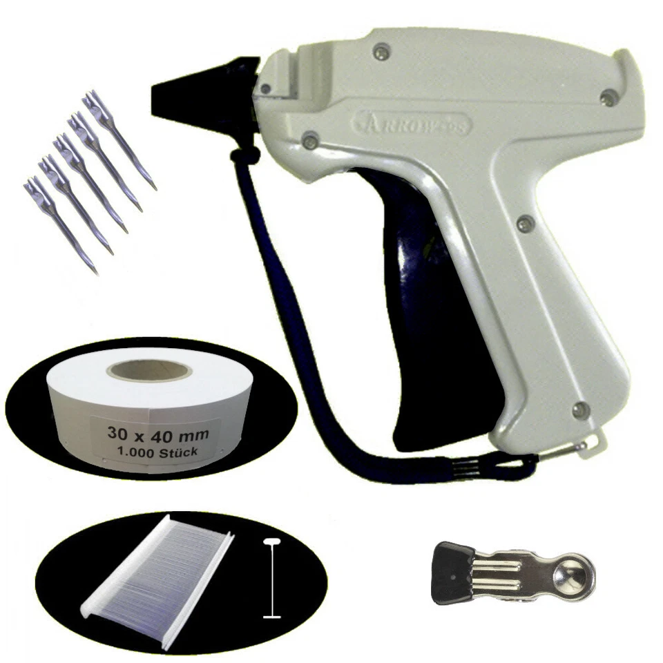 GEBAR - HELMUT KUSZEWSKI E-Set060= Etikettierpistole ARROW 9S + 5 Nadeln +1000 Fäden 40 + Etiketten 30x40