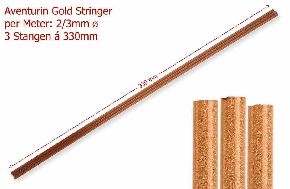 (2,68€/m) 3 Stangen Goldenes Aventurin-Glas (2/3 mm, 3x 33 cm lang) Effetre 916H