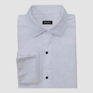 Ermenegildo Zegna Men White French-Cuff Textured Bib Tuxedo Dress Shirt 41/16 - Picture 1 of 4