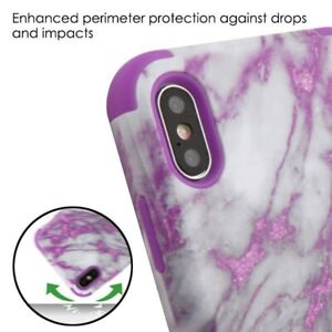 For iPhone XS Max (6.5") - Purple Marble Hard Hybrid Impact Armor Case Cover
