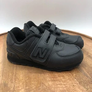 New Balance Infant 574 Hook and Loop Shoes Black/Black Leather Sneakers Size 9.5 - Picture 1 of 8