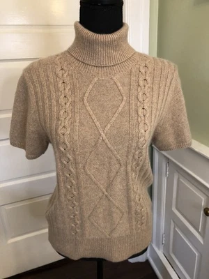 Suéter tejido con cable manga corta cuello alto marrón cachemir 100 % Evelyn Grace M/L Foto 1 de 4