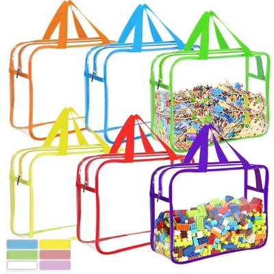 6 pacotes de sacos grandes de armazenamento de brinquedos com etiquetas, PVC transparente reutilizável Sto... - Imagem 1 de 4