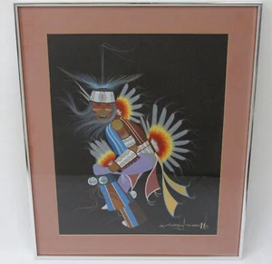 Pintura original de Michael Chiago 1981 Tohono O’odham bailarín nativo americano #1 - Imagen 1 de 11