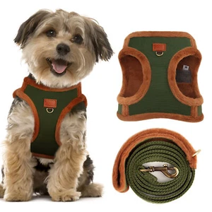 Warm Fleece Dog Harness and Lead Puppy Vest Small Dogs Chihuahua Yorkie Brown - Picture 1 of 30