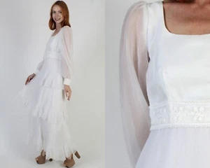 Vtg Lorrie Deb Wht Chiffon Wedding Dress Designer Bridesmaid Pleated Bridal Gown - Picture 1 of 8