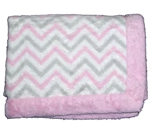BANANAFISH Fuzzy Pink Grey White Chevron Baby Blanket Plush Security Lovey - Picture 1 of 2
